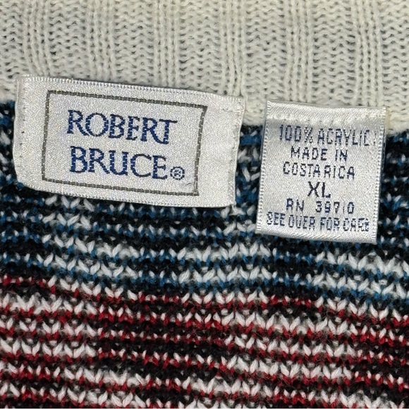 Robert Bruce VTG XL Geometric Knit Cardigan Sweater 80s Y2K Pattern Black White - Picture 11 of 15